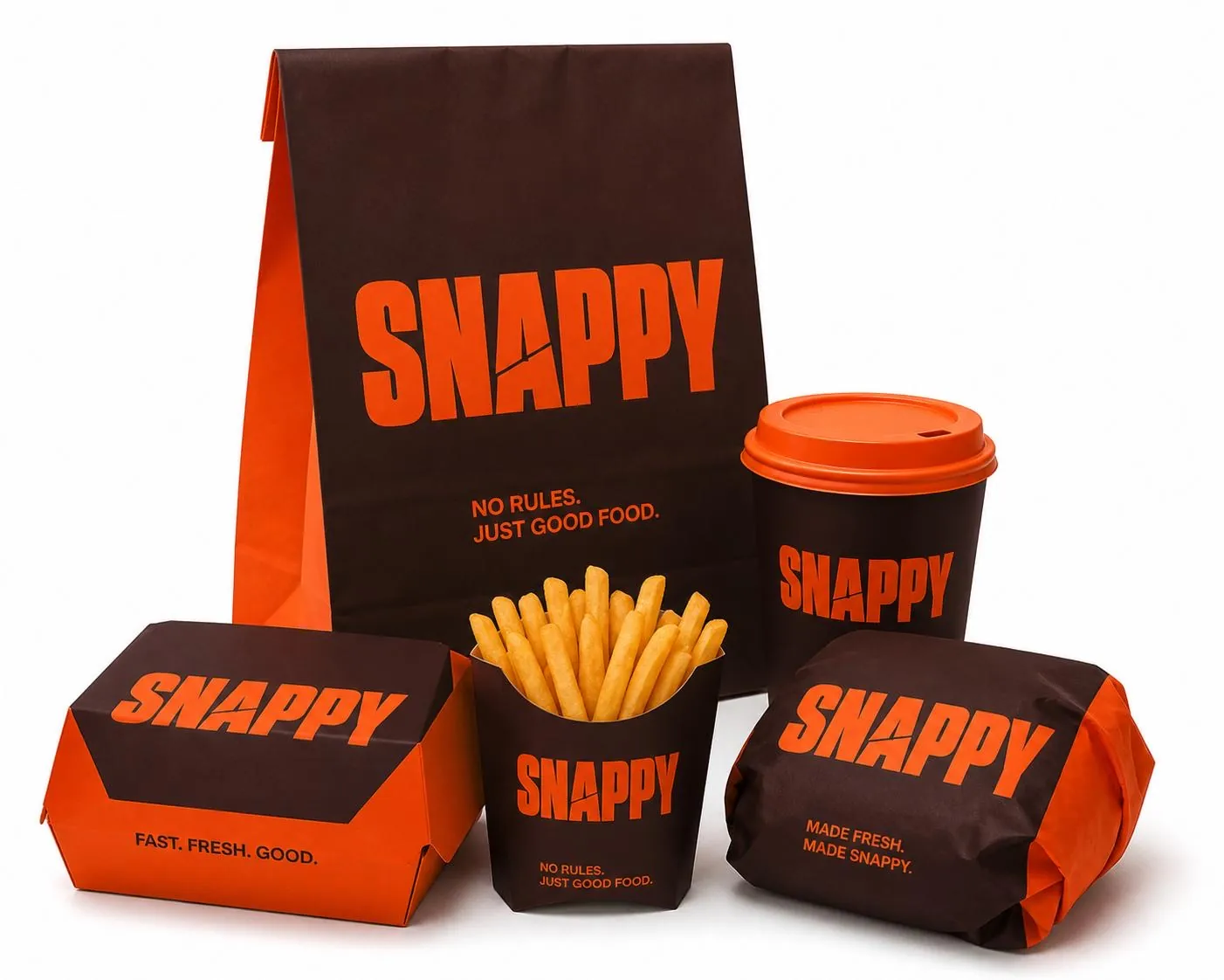 Packaging Snappy : burger, frites, boisson